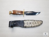 Bowie Knife with Wood Handle Leather & Python Skin Sheath