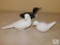 Lot Pair White Ceramic Doves & Wood Carved Duck
