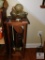 Wood Plant Stand with Decorations Silver Bowl Glass Balls, etc
