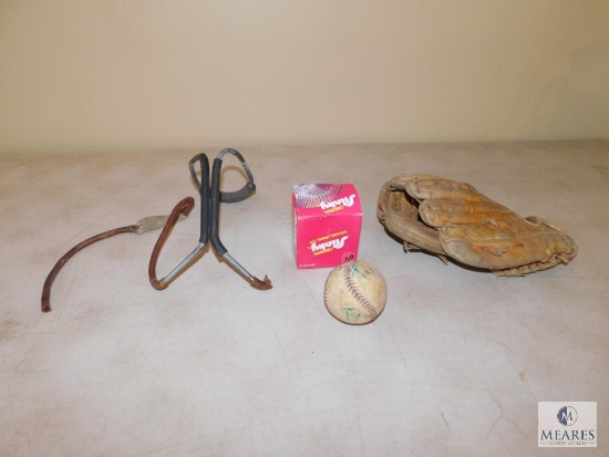 Vintage Toy Lot Sears Baseball Glove, Original Slinky & Slingshot