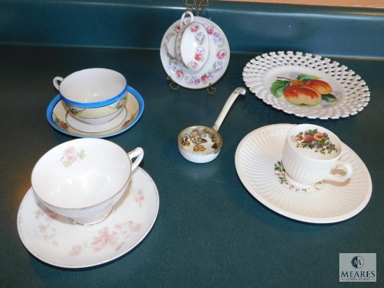Lot of Collectible China Teacups & Saucers & Plate Hand Painted Pieces