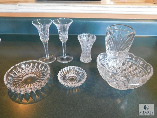 Lot of Lead Crystal Bowl Vases Trays & Candle Holders