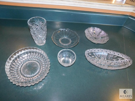 Lot of Lead Crystal Bowls Vase & Trays