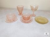 Pink Depression Glass Lot Tea Cups Saucers & Sorbet Glasses