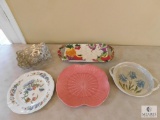 Lot of 5 Porcelain Metlox Pottery & Metal Compote Trays