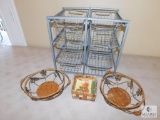 Small Metal Wire Drawers & Wicker Napkin Holder & Baskets Lot