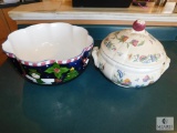 Lot 2 Large Porcelain Bowls - Soup Bowl & Holiday Bowl