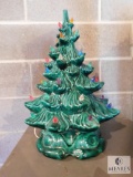 Ceramic Christmas Tree Green 2 Piece Decoration with Light