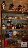 Shelf Contents - Baskets Christmas Decor Glass Candle Holders, Plates, +