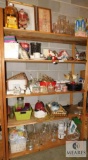 Shelf Contents - Christmas Decorations, Canisters, Glass Vases, +