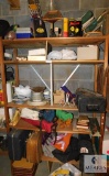 Shelf Contents - Tennis items, China Plates, Purses, Suitcases, Spot Cleaner +