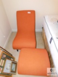 Modern Style Accent Chair with Matching Ottoman Orange Fabric