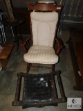 Wood Rocker & Wood Ottoman with Leather Straps