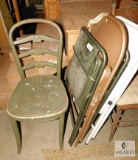 Lot 4 Metal Folding Chairs and 1 Rattan Vintage Chair