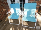 Lot of 2 Metal & Turquoise Fabric Folding Chairs