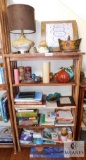 Wood Shelf with Contents - Books, Decorations, Lamp, Candles, etc