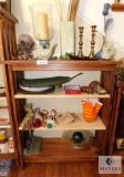 Wood Shelf with Contents - Decorations, Dolls, Trays, Vases, etc