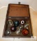 Lot of Glass & Ceramic Insulators in a Wood Storage Box