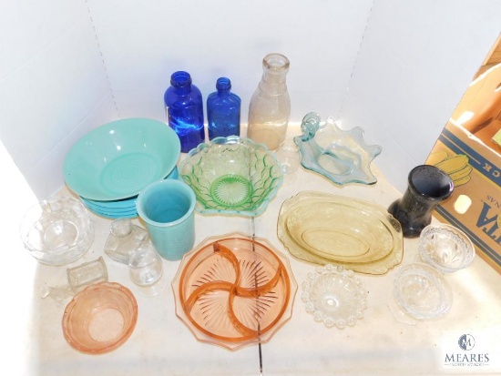 Lot of Glass Serving Dishes Trays Bowls Vintage Jars & Coleman Mess Kit