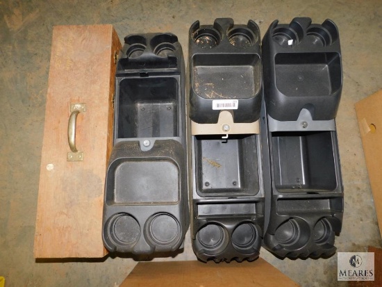 Lot of 3 Aftermarket Automotive Consoles + Wood Storage Box