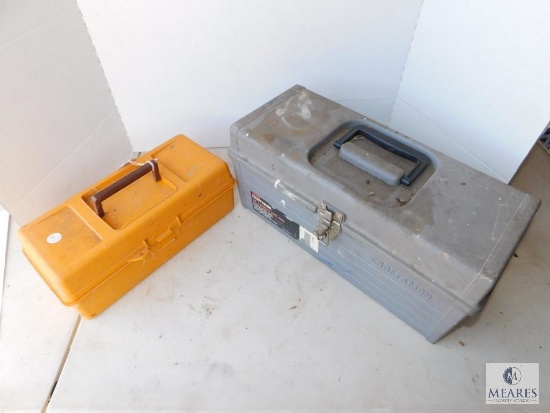 Lot 2 Plastic Toolboxes with Lot of Tools Wrenches Pliers Tape Measure +