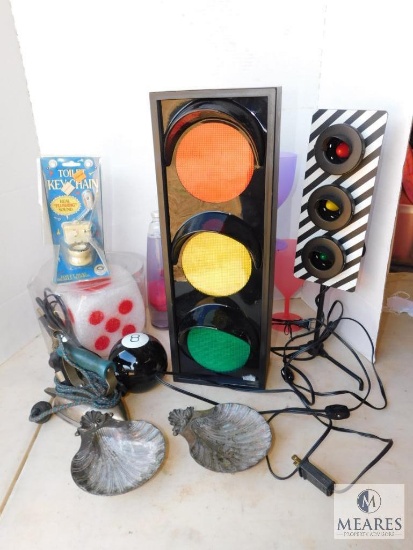 Lot of Decorations & Vintage Items Dice Lamp Stop Lights Magic 8 Ball +