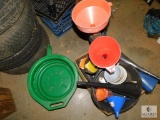 Large Lot of Funnels and Catch Pan