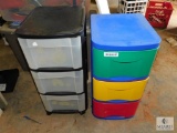 Lot of 2 Plastic Storage 3 - Drawer Containers on Casters