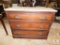 Old 3 Drawer Wood Dresser with Large Iron Handles & Marble Top