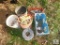 Lot Roll of Barbed Wire, Hand Tools, and Bucket of Parts