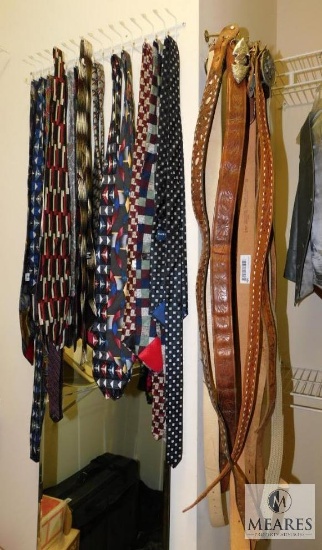 Lot of Mens Leather Belts & Buckles & Neck Ties