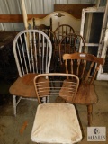 Lot Vintage Wood & Metal Chairs & Full Size Upholstered Bed Frame