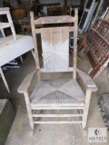 Old Wood Rattan Bottom Rocking Chair Rocker