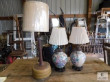 Lot 3 Vintage Table Lamps Oriental Style Pair & Art Deco Retro Lamp