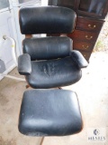 Eames Style Swivel Chair & Matching Ottoman Wood & Vinyl