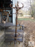 Vintage Wood Coat Rack & Tin / Metal 4 Tiered Shelf