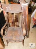 Old Wood Rocking Chair Rocker, Wood Wall Shelf, & Small Side TAble