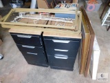 Lot of 2 - 2 Drawer File Cabinets, Metal Racks, & Lot Framed Prints