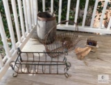 Lot of Plant Holders Metal Racks Wood Barrel & Yard Decorations