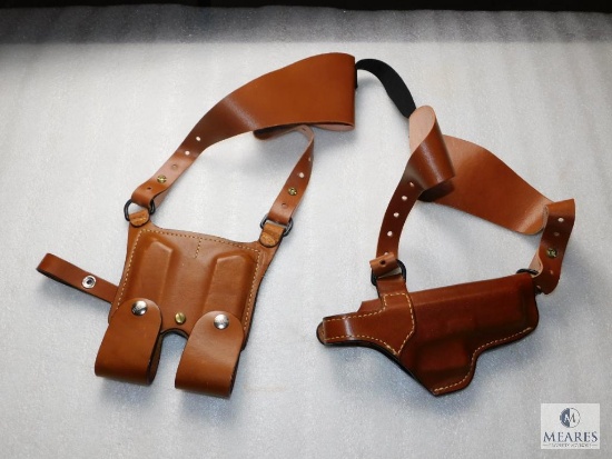 New Leather shoulder holster with double mag pouch fits Glock 17,19,22,23,20,21
