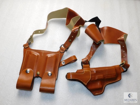 New Leather shoulder holster with double mag pouch fits Glock 17,19,22,23,20,22