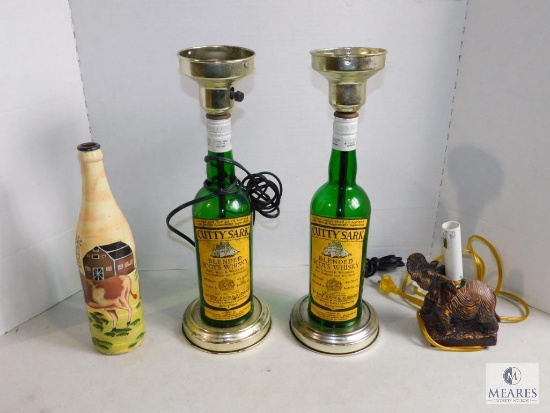 Set of Cutty Sark Whisky Bottle Lamps & Elephant Decorative Lamp