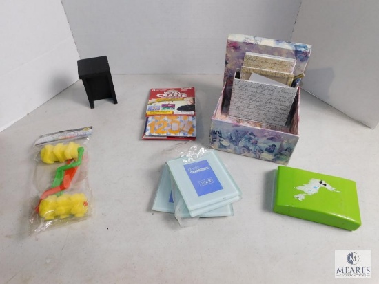 Lot of Stationery Items, Crafts, and Glass Picture Coasters (4)