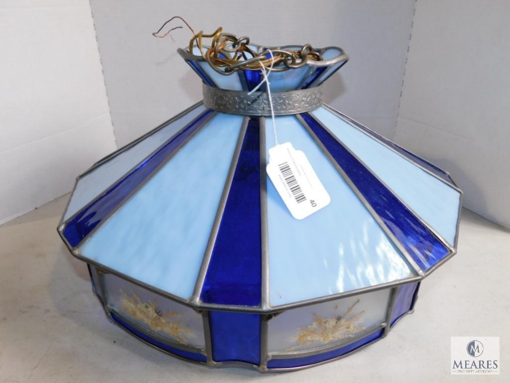 Lead Blue Stained Glass Chandelier 