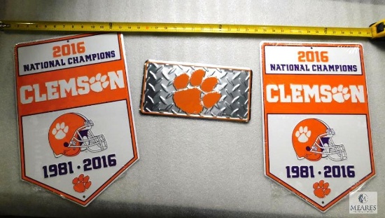 Lot of 3 Aluminum Clemson Tigers Novelty License Plate & Sign 2016 Champions