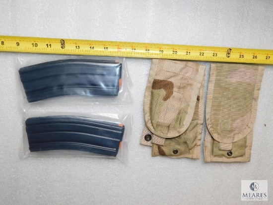 Lot 2 US Military Molle II Double Mag Pouches & 2 AR15/M16 Mags