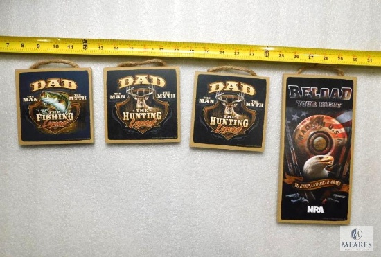 Lot 4 Wood Signs "Dad The Hunting / Fishing Legend" "Reload Your Right"