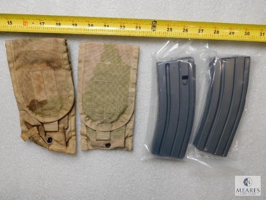 Lot 2 US Military Molle II Double Mag Pouches & 2 AR15/M16 Mags