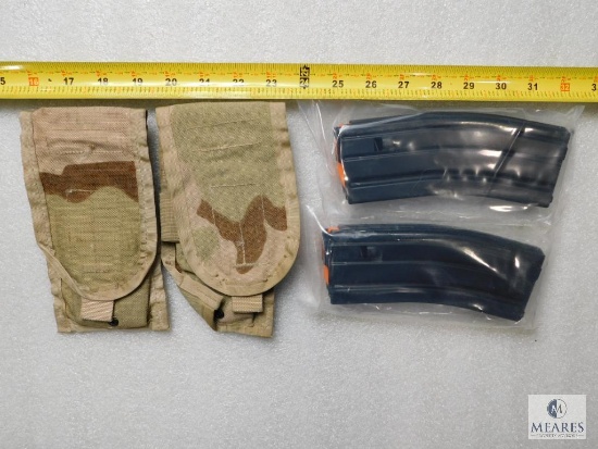 Lot 2 US Military Molle II Double Mag Pouches & 2 AR15/M16 Mags