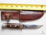 Vintage Sharp Stainless Steel Hunting Knife with Leather Sheath